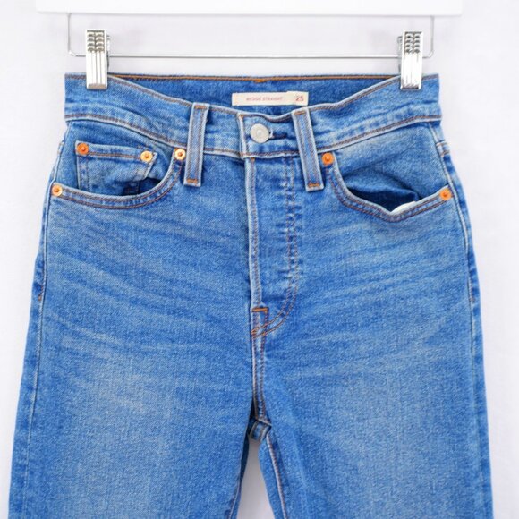 Levi's Wedgie Straight Blue Denim Stone Wash Whisker Jeans -25- 25 / 28 High Ris - Picture 2 of 9